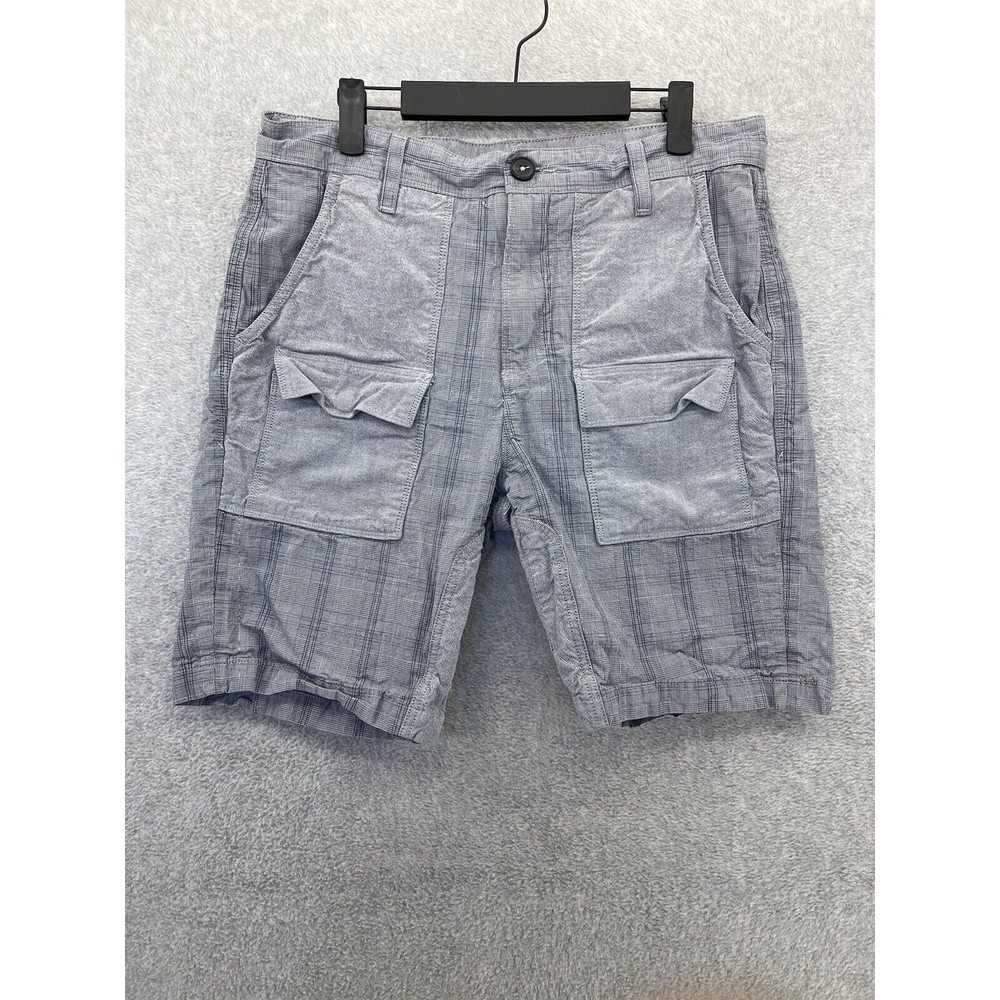 7 For All Mankind Men's Shorts Blue Chino Size 31 Micro Plaid Check Cotton